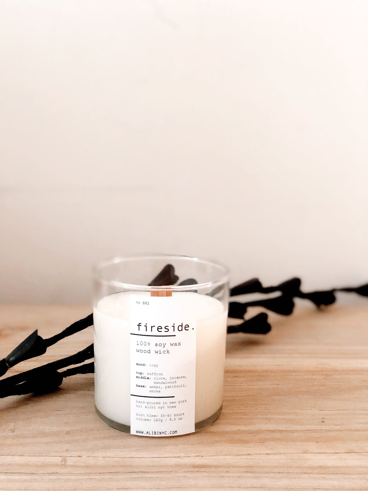 FIRESIDE  100% SOY WOODEN WICK CANDLE – ALIBI NYC